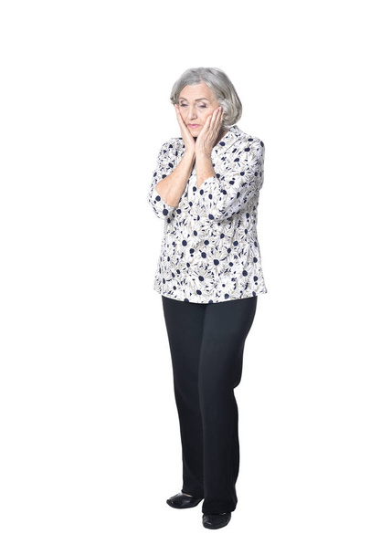 full length, serious senior woman  posing,  isolated on white - Фото, зображення