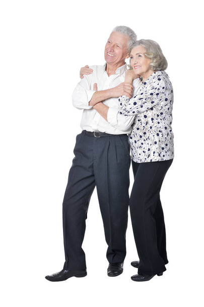 portrait of  senior couple looking away  isolated on white background, full length - Foto, afbeelding