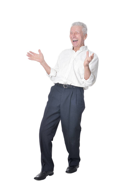 Full length portrait of happy senior man  posing isolated on white background - Foto, Imagem