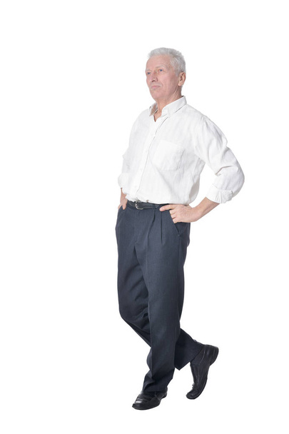 Full length portrait of senior man  posing isolated on white background - Zdjęcie, obraz