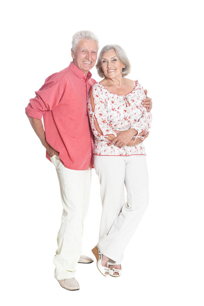 portrait of  senior couple posing  isolated on white background, full length - Fotoğraf, Görsel