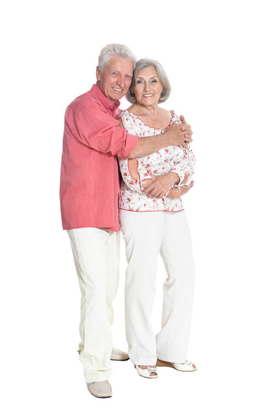 portrait of  senior couple posing  isolated on white background, full length - Photo, Image