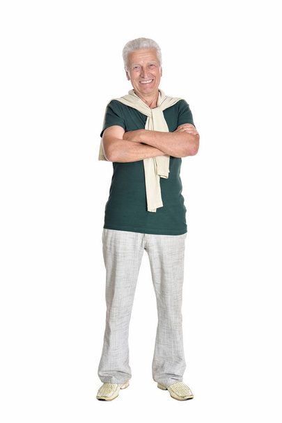 portrait of senior man  posing isolated on white background, full length  - Фото, изображение