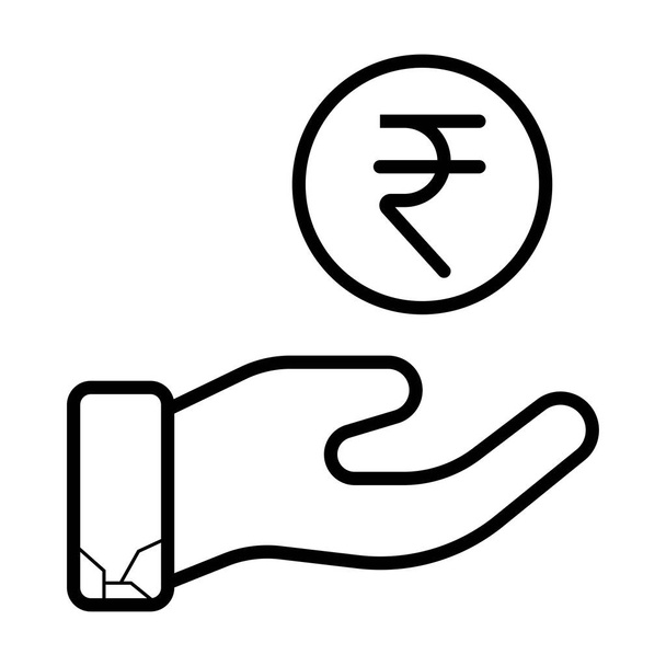 Monedas de la rupia india, moneda en mano, dinero en mano
 - Vector, imagen
