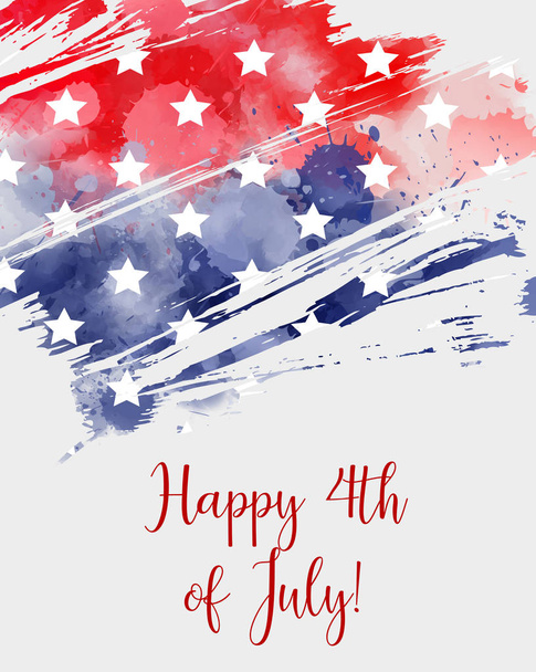 USA Independence day background. Happy 4th of July. Abstract watercolored grunge flag with text. Template for banner, greeting card, invitation, poster, flyer, etc. - Vector, Image