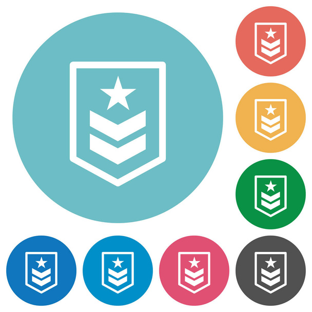 Militaire rang platte witte pictogrammen op ronde gekleurde achtergrond - Vector, afbeelding