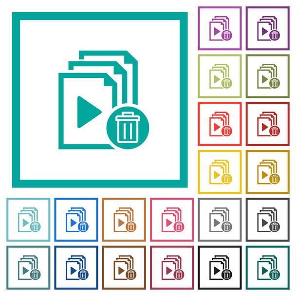 Delete entire playlist flat color icons with quadrant frames on white background - Vector, Image