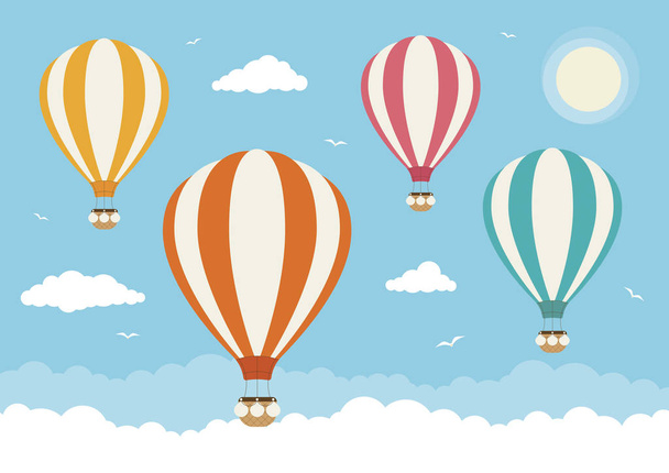 Hot air balloons flying above the clouds - Vector, Image