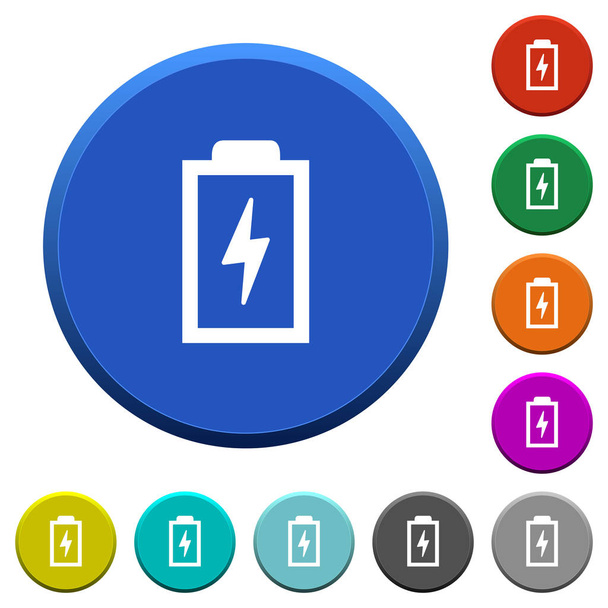 Bateria com símbolo de energia cor redonda botões chanfrados com superfícies lisas e ícones brancos planos
 - Vetor, Imagem