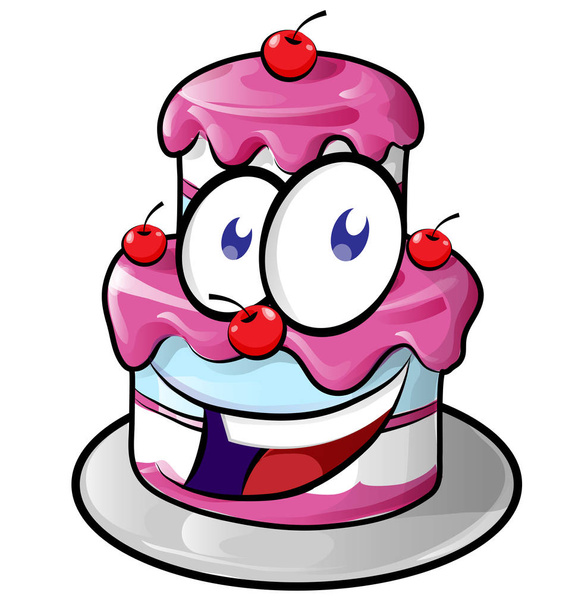 Illustration d'un dessin animé gâteau heureux mignon isolé sur blanc
 - Vecteur, image