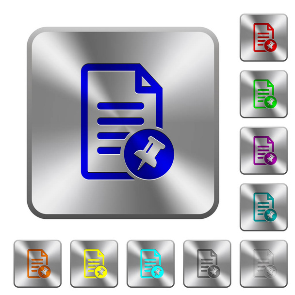 PIN kód dokumentu vyryto ikony na zaoblené ocelové čtvercové lesklá tlačítka - Vektor, obrázek