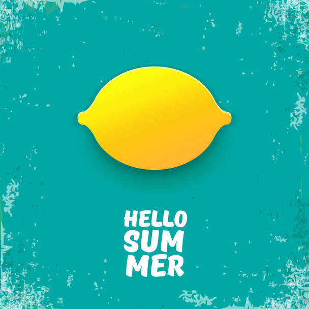 Vector Hello Summer Beach Party Flyer Design template with fresh lemon isolated on azure or torquoise background. Hello summer concept label or poster with orange fruit and typographic text. - Vector, imagen