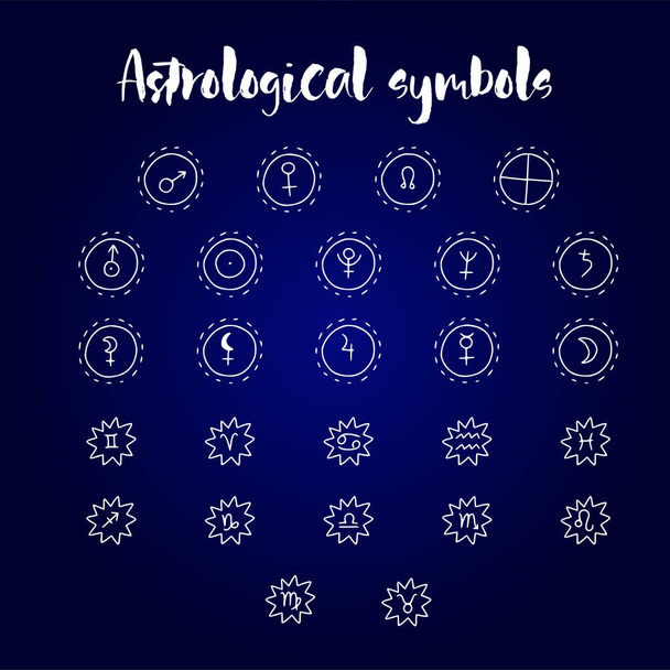 Astrologie symboles doodle. Ensemble d'éléments graphiques astrologiques
. - Vecteur, image