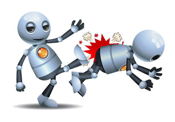 illustratie van een gelukkig droid kleine robot ontslagen werkgever op geïsoleerde witte achtergrond - Foto, afbeelding