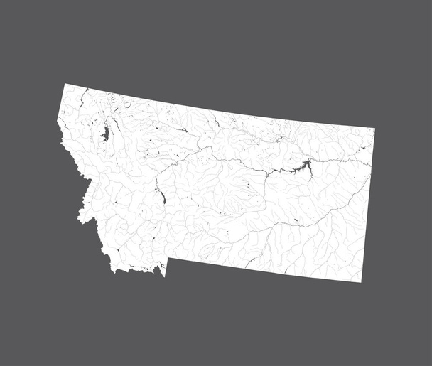 アメリカ州 - モンタナ州の地図。ハンドメイド。川や湖が表示されます。カート グラフィック シリーズの私の他の画像を見てください - 彼らはすべて非常に詳細かつ丁寧に描かれた手で、河川と湖. - ベクター画像