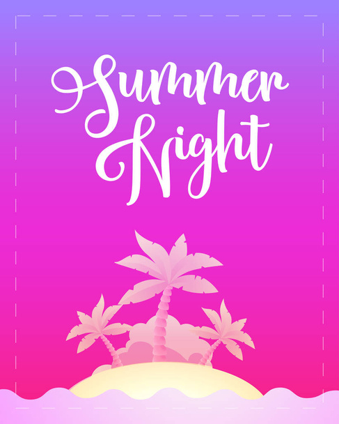 Summer Night - Template poster for Party, Travel tour, Holiday in Beautiful summer night. Vector illustration in violet colors, EPS 10. - Vector, Image