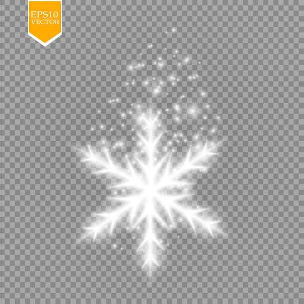 Shine white snowflake with glitter isolated on transparent background. Christmas decoration with shining sparkling light effect. Vector eps 10 - Vetor, Imagem