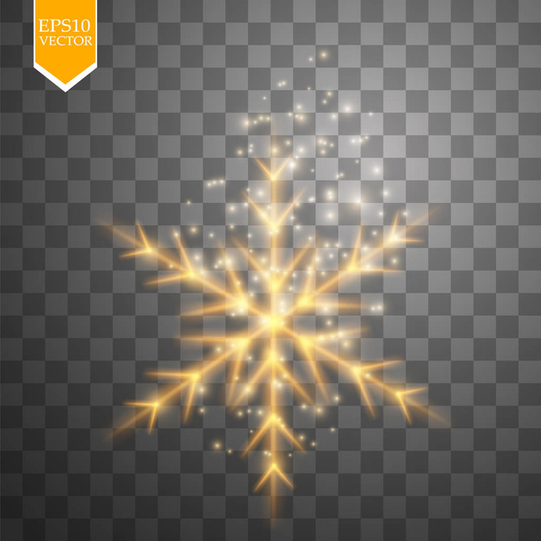 Shine gold snowflake with glitter isolated on transparent background. Christmas decoration with shining sparkling light effect. Vector eps 10 - Vecteur, image