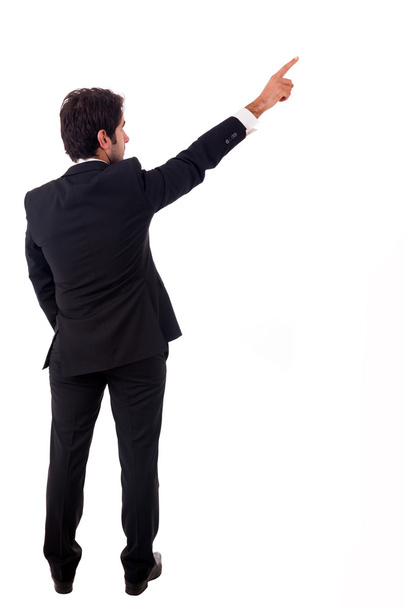 Young male business man pointing over white background - Φωτογραφία, εικόνα