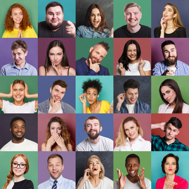 Verschiedene junge Menschen positive und negative Emotionen gesetzt - Foto, Bild