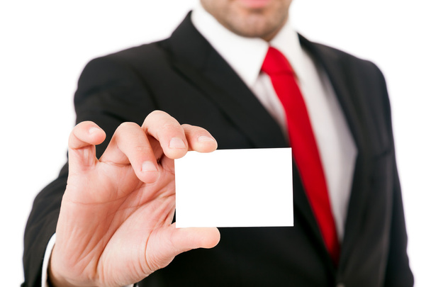 business man in suit showing his business card - Foto, imagen