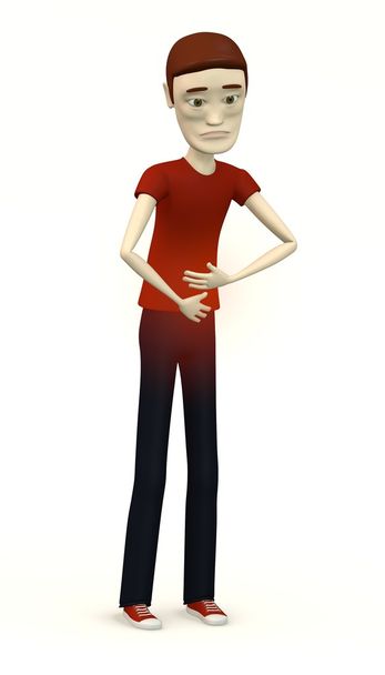 karikatura člověka v neformálním oblečení-bolesti břicha - Fotografie, Obrázek