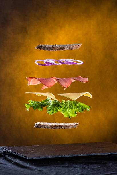 Levitation of sandwich ingredients - Фото, изображение