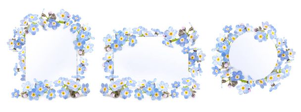 Romantic greeting card. Template for your design. Beautiful spring forget-me-nots flowers  - Photo, Image