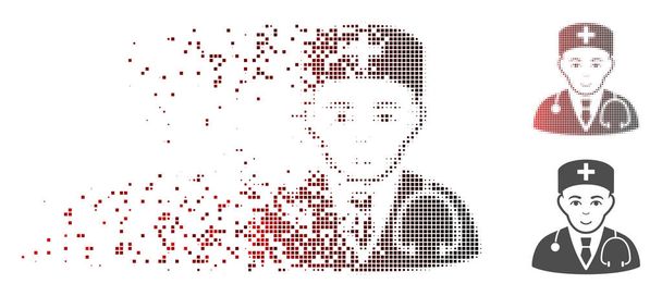Operator Head Icon With Face In Dissolved, Pixelated Halftone And