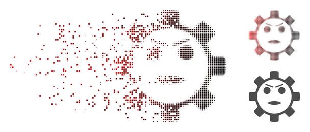 Verdwijnende Pixel Halftone Gear Angry Smiley icoon - Vector, afbeelding