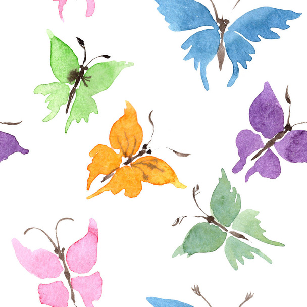 Rare butterflies wild insect in a watercolor style. Seamless background pattern. Fabric wallpaper print texture. Aquarelle wild insect for background, texture, wrapper pattern or tattoo. - Fotó, kép