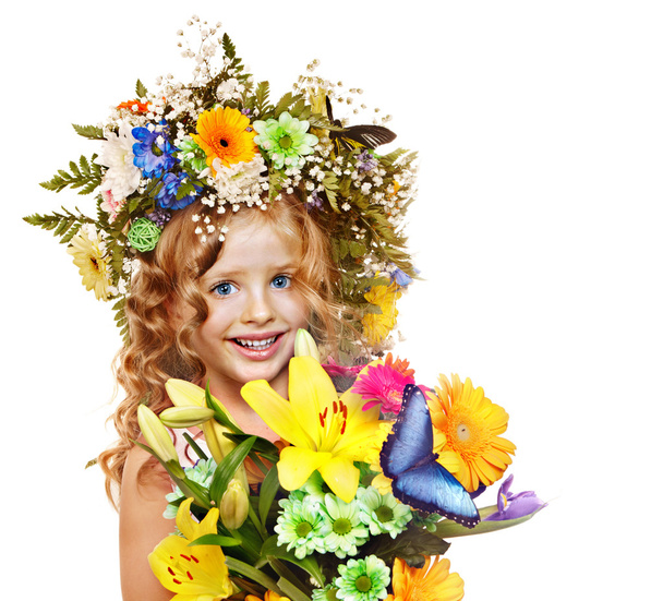 Little girl with flower hairstyle. - Фото, зображення