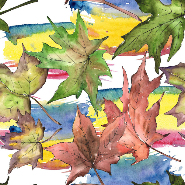 Maple leaves in a watercolor style. Seamless background pattern. Fabric wallpaper print texture. Aquarelle leaf for background, texture, wrapper pattern, frame or border. - Foto, Imagem
