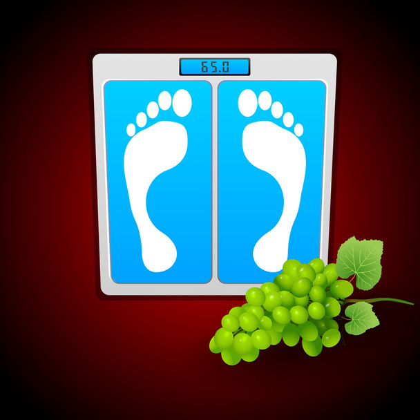 Personal bathroom scale with grape for diet or healthcare concept. Vector illustration. - Vector, Image