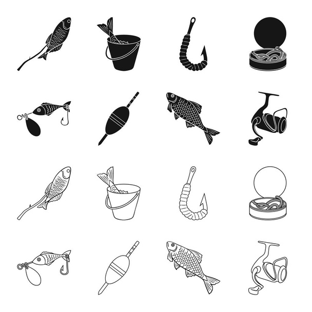 Fishing, fish, catch, hook .Fishing set collection icons in black,outline style vector symbol stock illustration web. - Vetor, Imagem