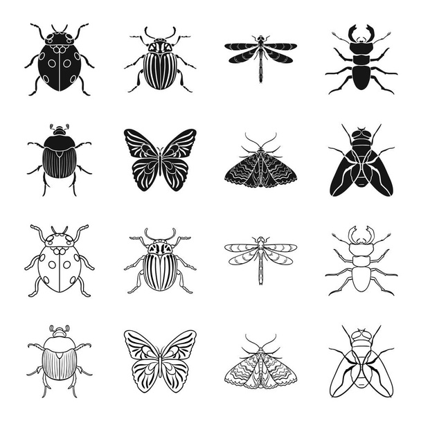 Wrecker, parasite, nature, butterfly .Insects set collection icons in black,outline style vector symbol stock illustration web. - Wektor, obraz