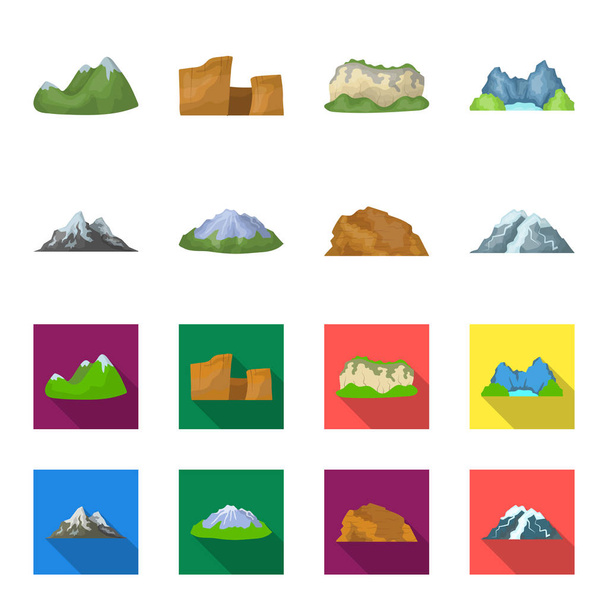 Mountains in the desert, a snowy peak, an island with a glacier, a snow-capped mountain. Different mountains set collection icons in cartoon,flat style vector symbol stock illustration web. - Vector, imagen