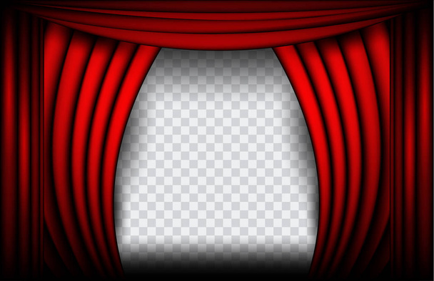 Vista cercana de una cortina de terciopelo rojo. Fondo del teatro Ilustración vectorial, Teathre etapa aislada
  - Vector, Imagen