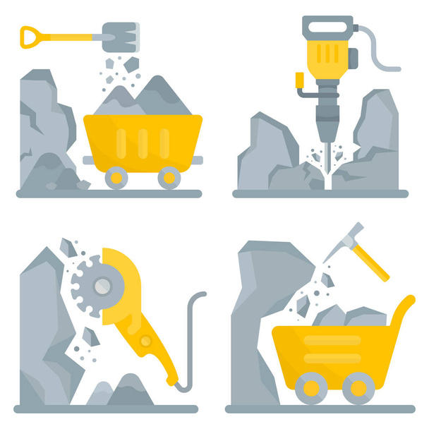 Set of banners of tools for working in the mine. Vector illustrations for web pages. - Vector, Image