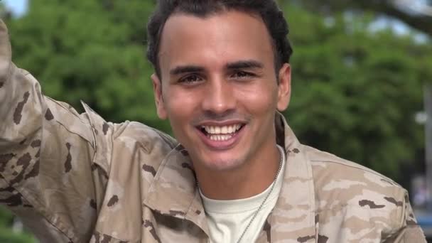 Friendly Hispanic Male Soldier Waving - Video