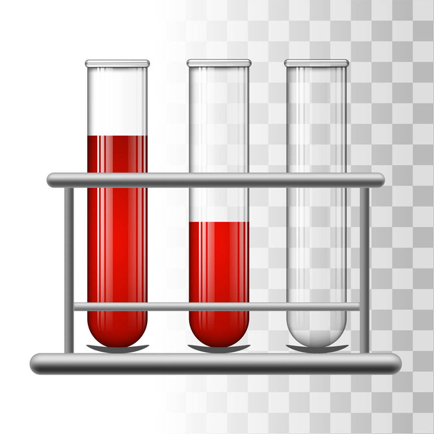 Medical test tubes with blood in rack. Transparent glass flasks. Vector illustration. - Vector, Image