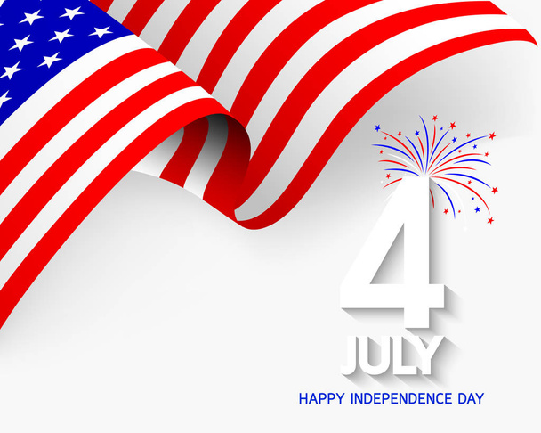 cuatro de julio día de la independencia de los EE.UU.. Diseño de tarjeta de felicitación. ondeando banderas sobre fondo blanco. Simbólico patriótico, ilustración
. - Vector, Imagen