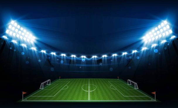 Football arena field with bright stadium lights vector design. Vector illumination - Vector, Image