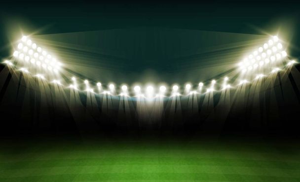Campo de fútbol arena con luces de estadio brillante diseño vectorial. Iluminación vectorial
 - Vector, imagen