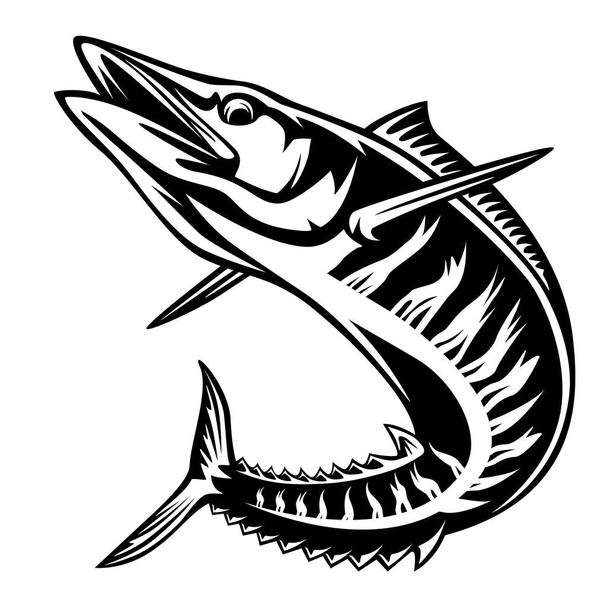Ilustración de un wahoo, Acanthocybium solandri, un pez scombrid saltando hacia arriba visto desde el costado fijado sobre fondo blanco aislado hecho en estilo retro
. - Vector, imagen