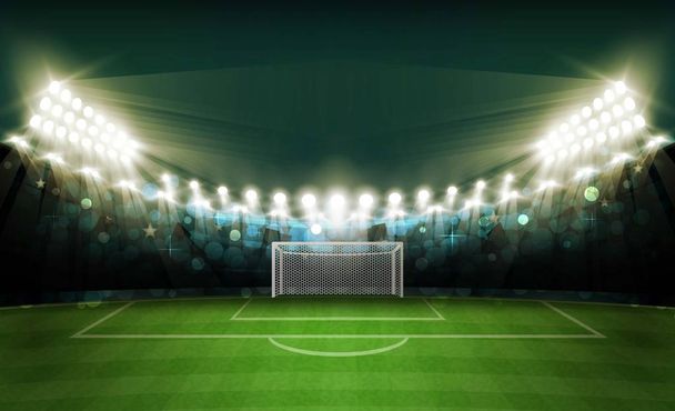 Campo de fútbol arena con luces de estadio brillante diseño vectorial. Iluminación vectorial
 - Vector, Imagen