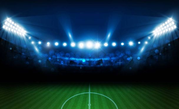 Fotbalové hřiště aréna s světlé stadionu světla vektorový design. Vektor osvětlení - Vektor, obrázek