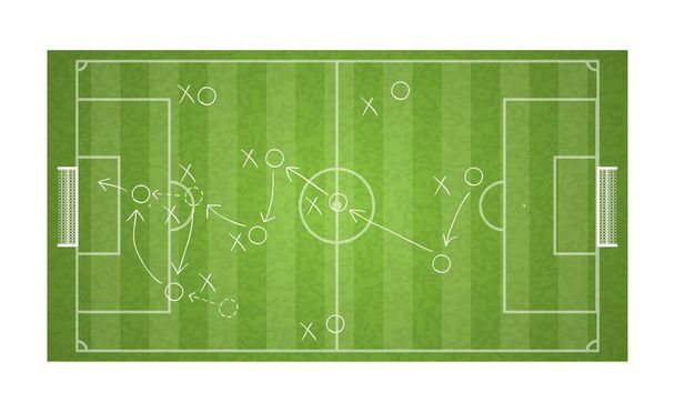 vista superior campo de fútbol dibujo de una estrategia de juego de fútbol
. - Vector, Imagen