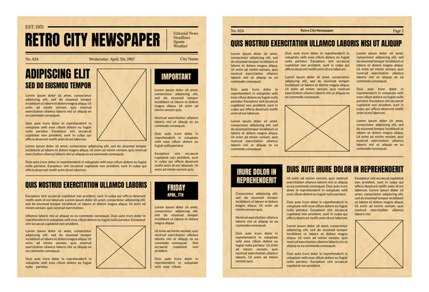 Vintage Newspaper Template Sheets Set. Vector - Vektör, Görsel