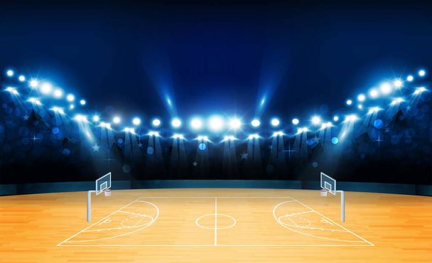 Terrain de basket-ball arène avec des lumières de stade lumineux design. Éclairage vectoriel
 - Vecteur, image